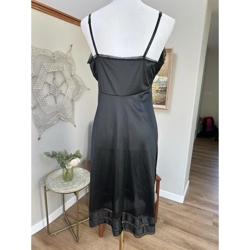 Vintage Nylon Union made in USA JC Penney Adonna Black Lace trim Slip